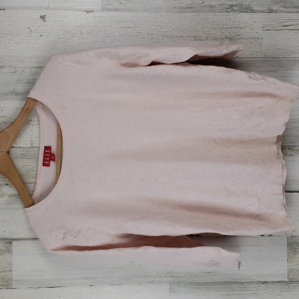 Elle blush pink Swiss dot 3/4 sleeve lightweight sweater Size XL